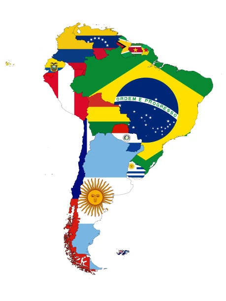 vector illustration of Map of South America countries with national flag