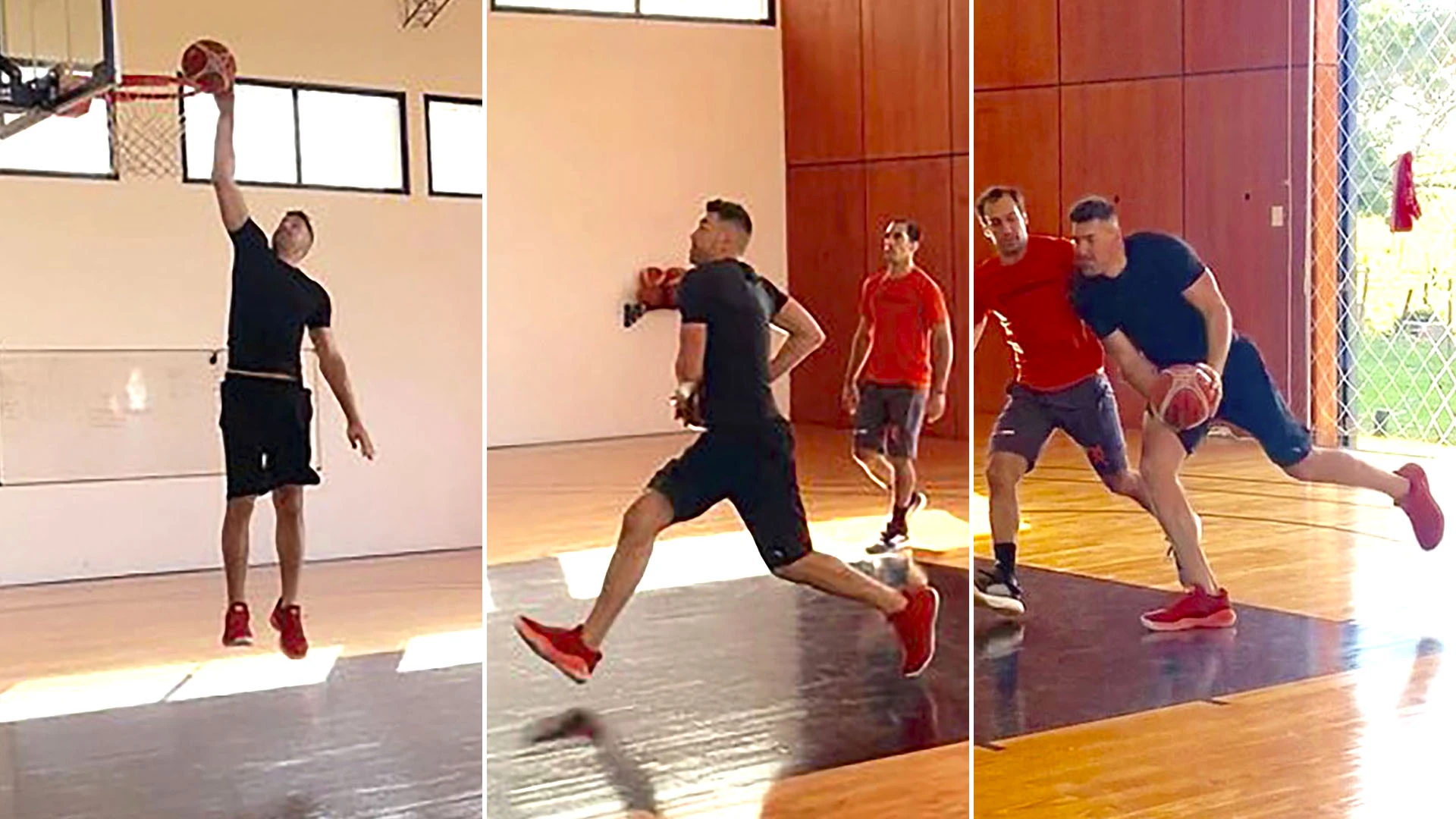 Luis Scola entrenando con Mariano Sánchez antes del Mundial 2019